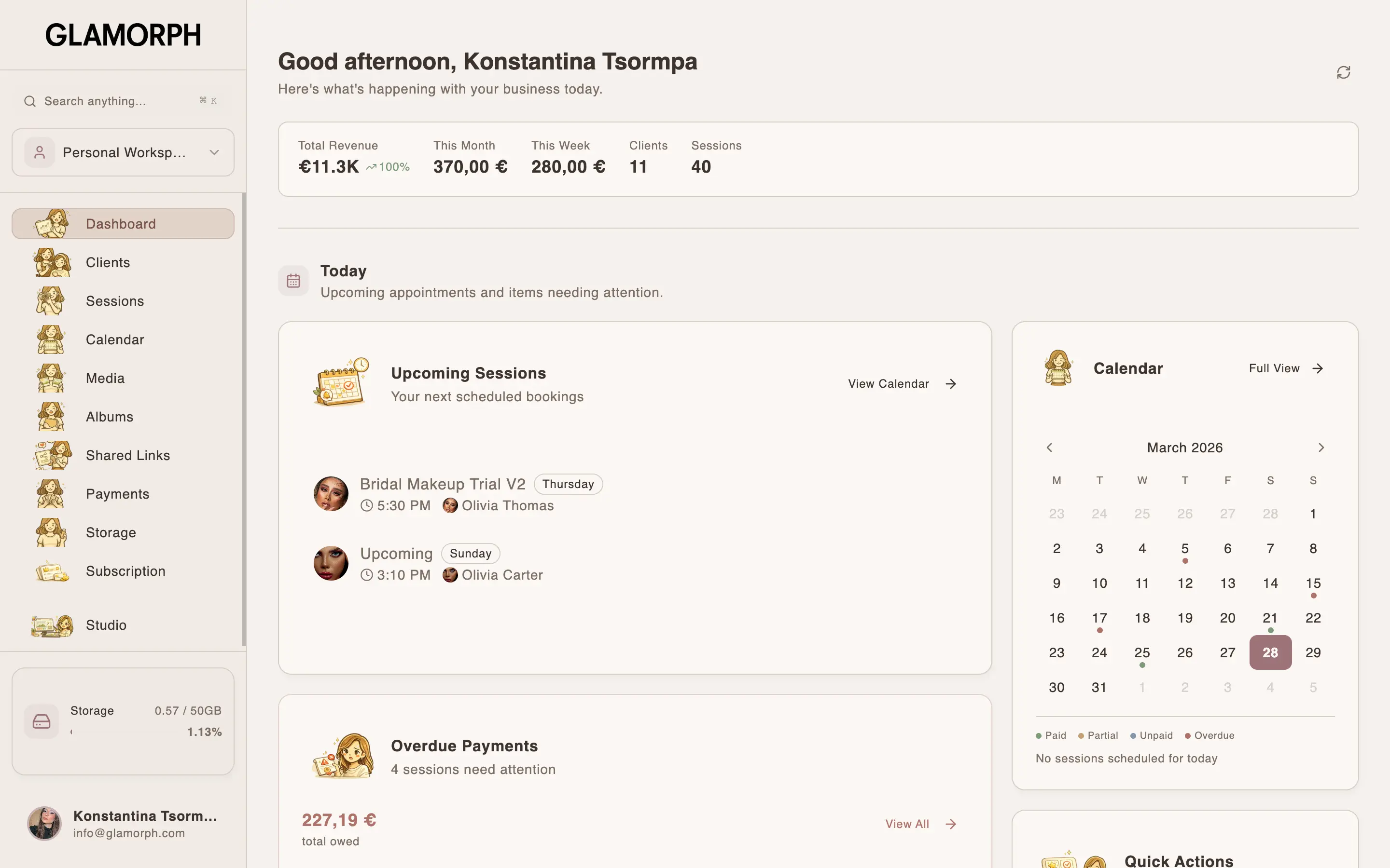 Glamorph dashboard on MacBook