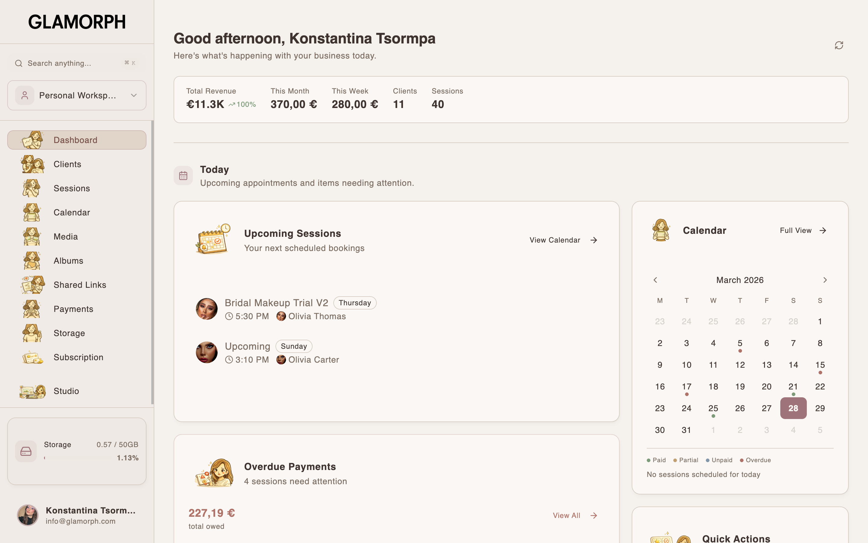 Glamorph dashboard on MacBook