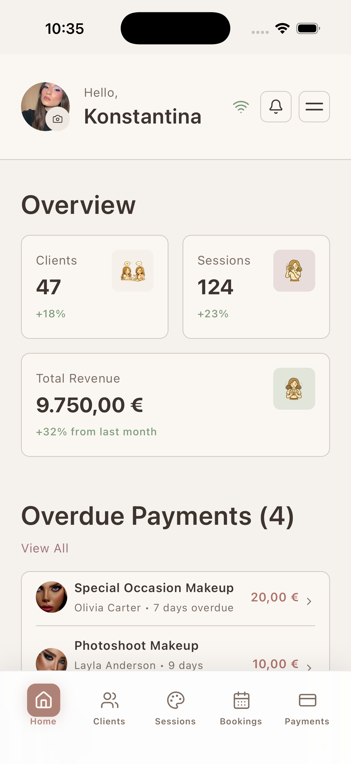 Glamorph client management app on iPhone