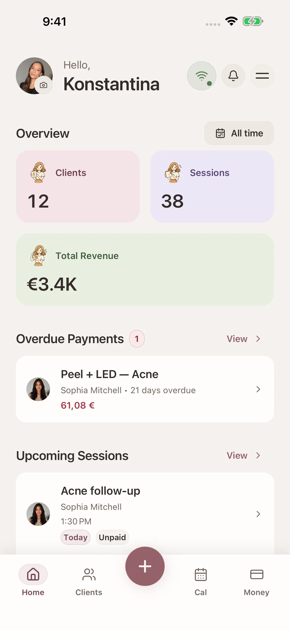 Glamorph client management app on iPhone
