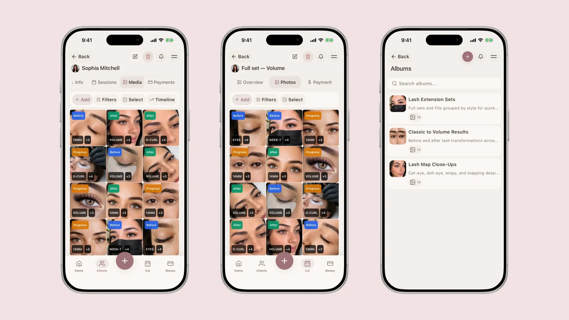 Tagged before and after photos organized in a clean gallery view