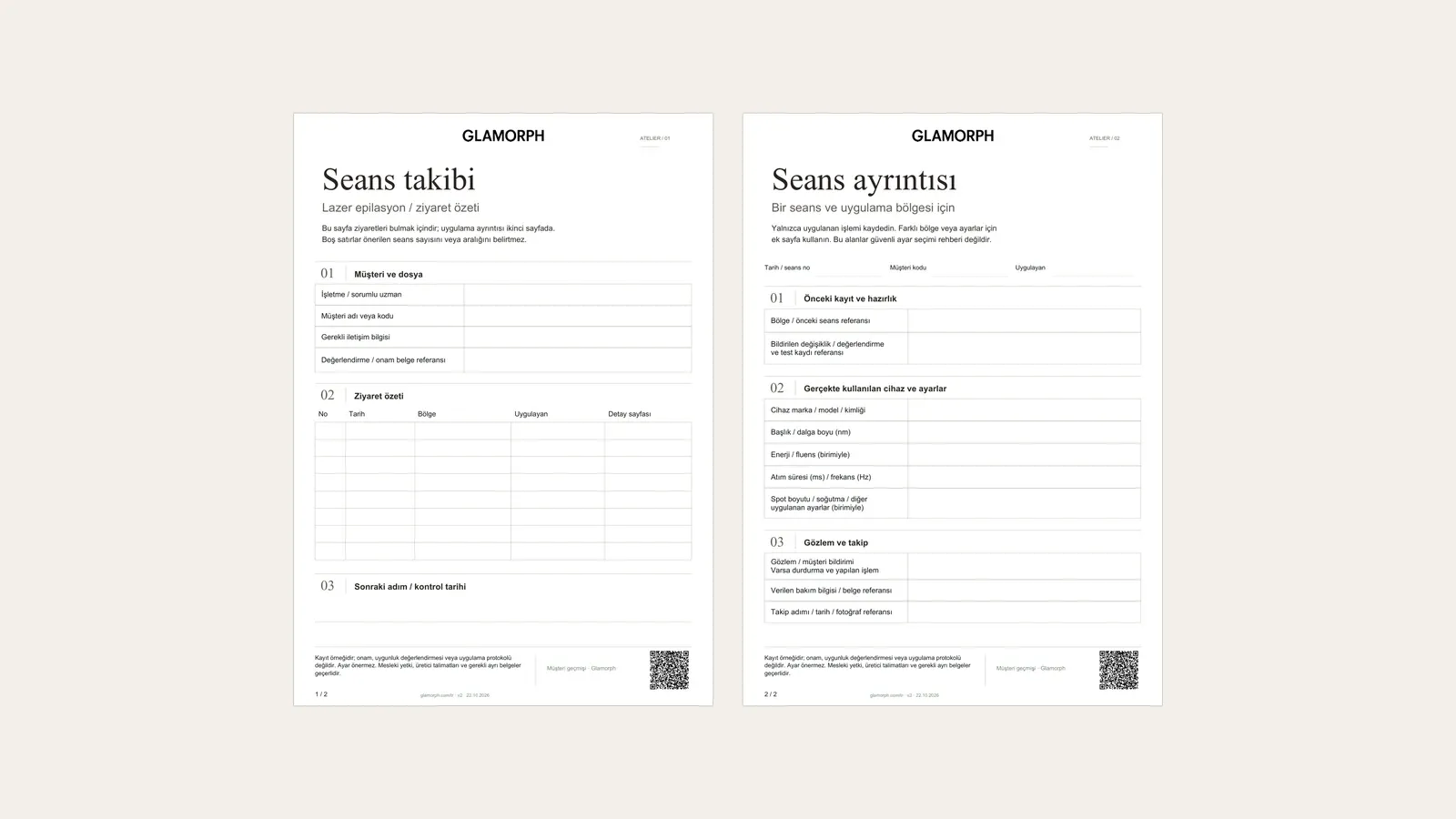 Türkçe seans takip PDF’sinin ziyaret özeti ve tek seans ayrıntısı sayfaları.