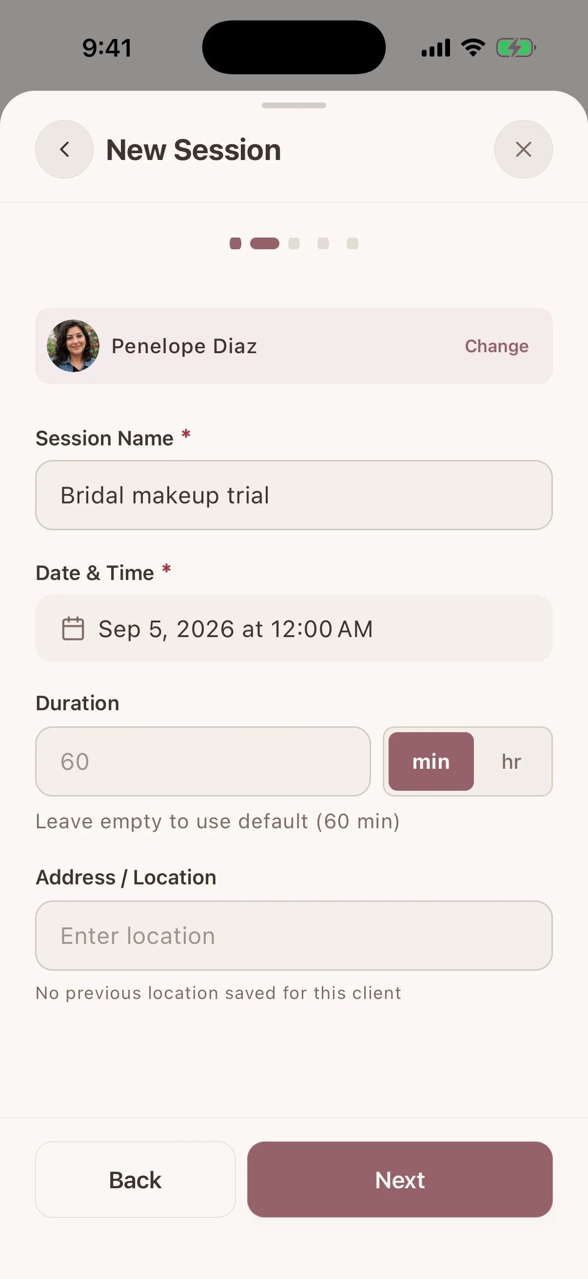 Session notes & photos: Attach notes, products, and photos to sessions