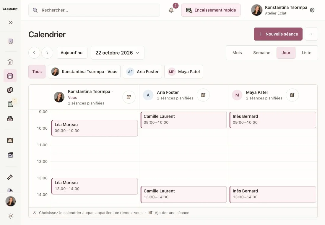 Calendrier et planification: Calendrier visuel avec réservation par glisser-déposer