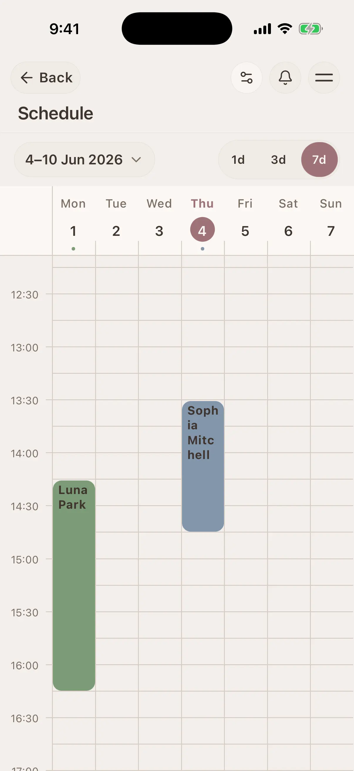 Visual timeline showing appointments