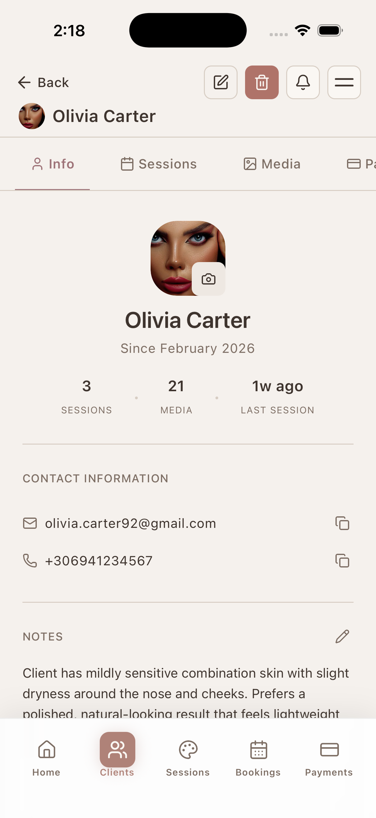 Client profile view