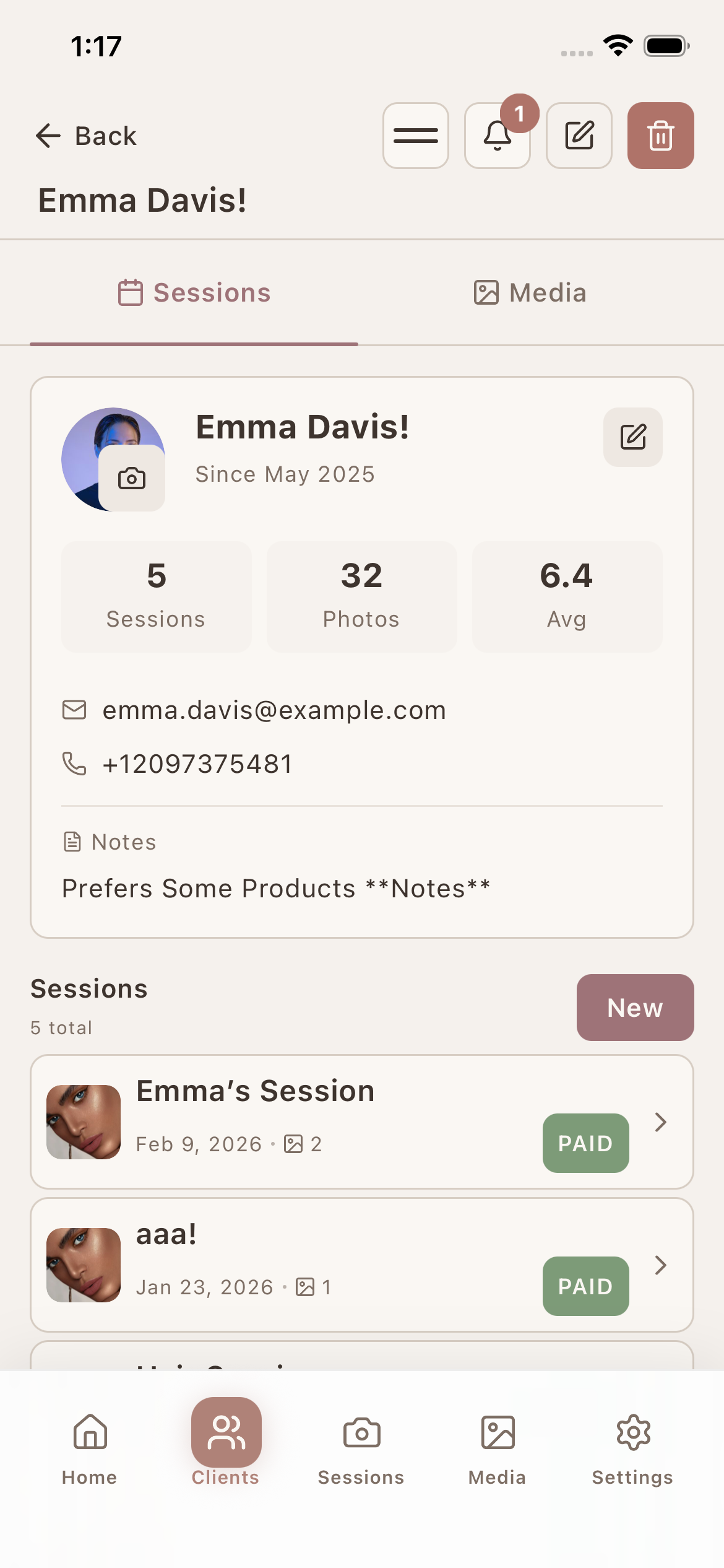 Client notes and preferences