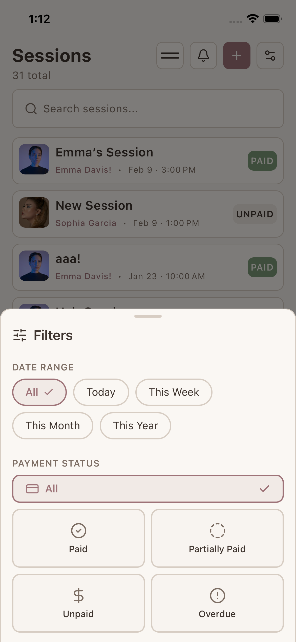 Session detail view