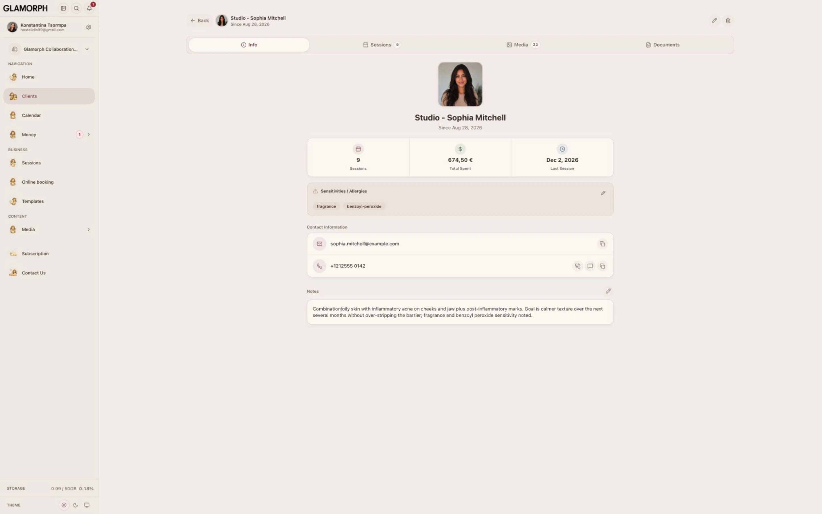 Complete client profiles — Glamorph