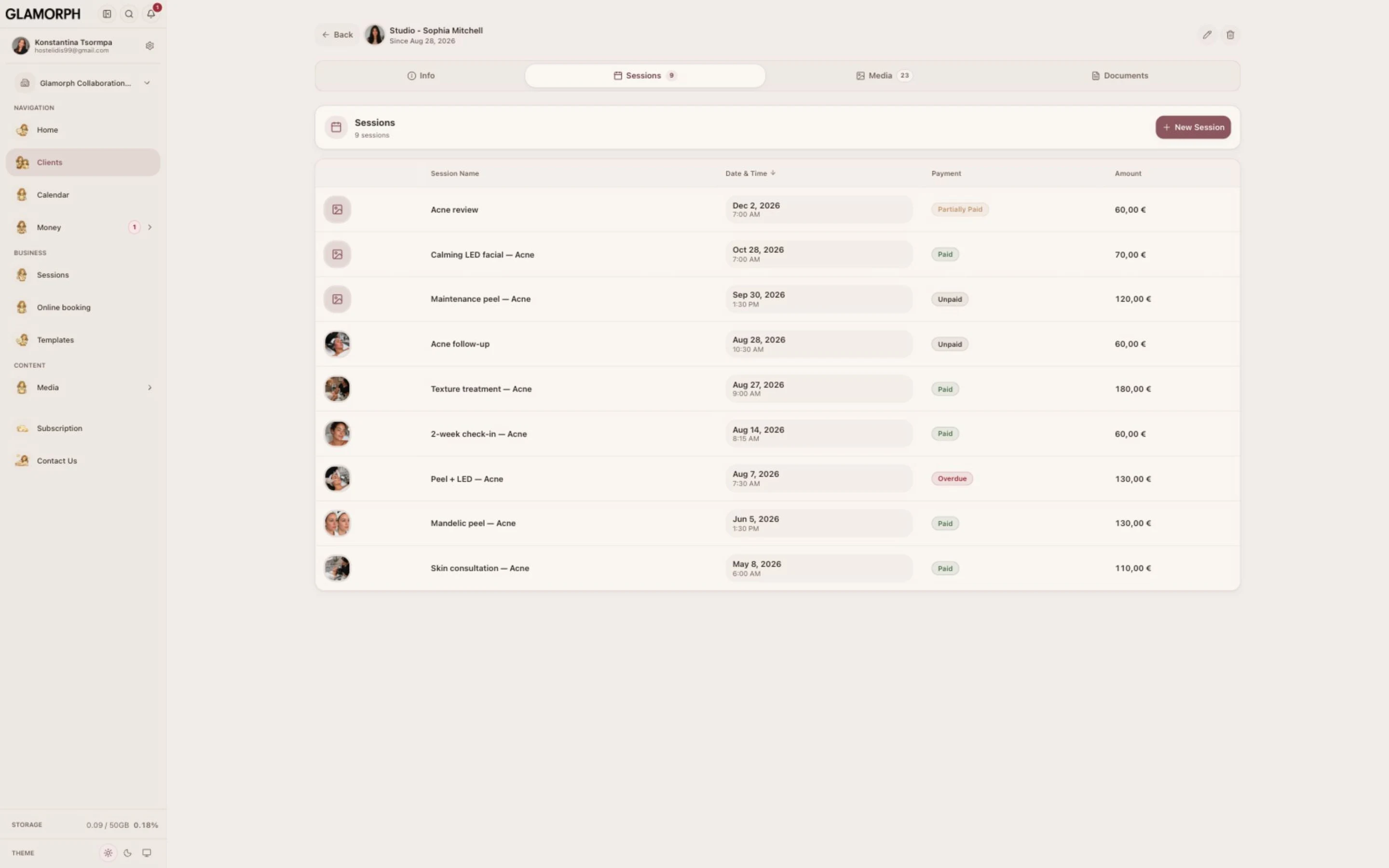 Session history at a glance — Glamorph