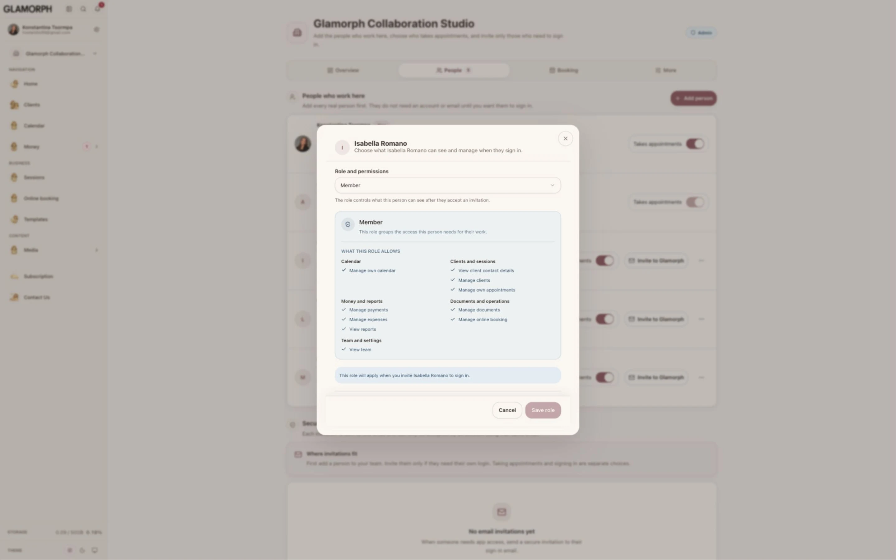 One client history, with role-based access — Glamorph