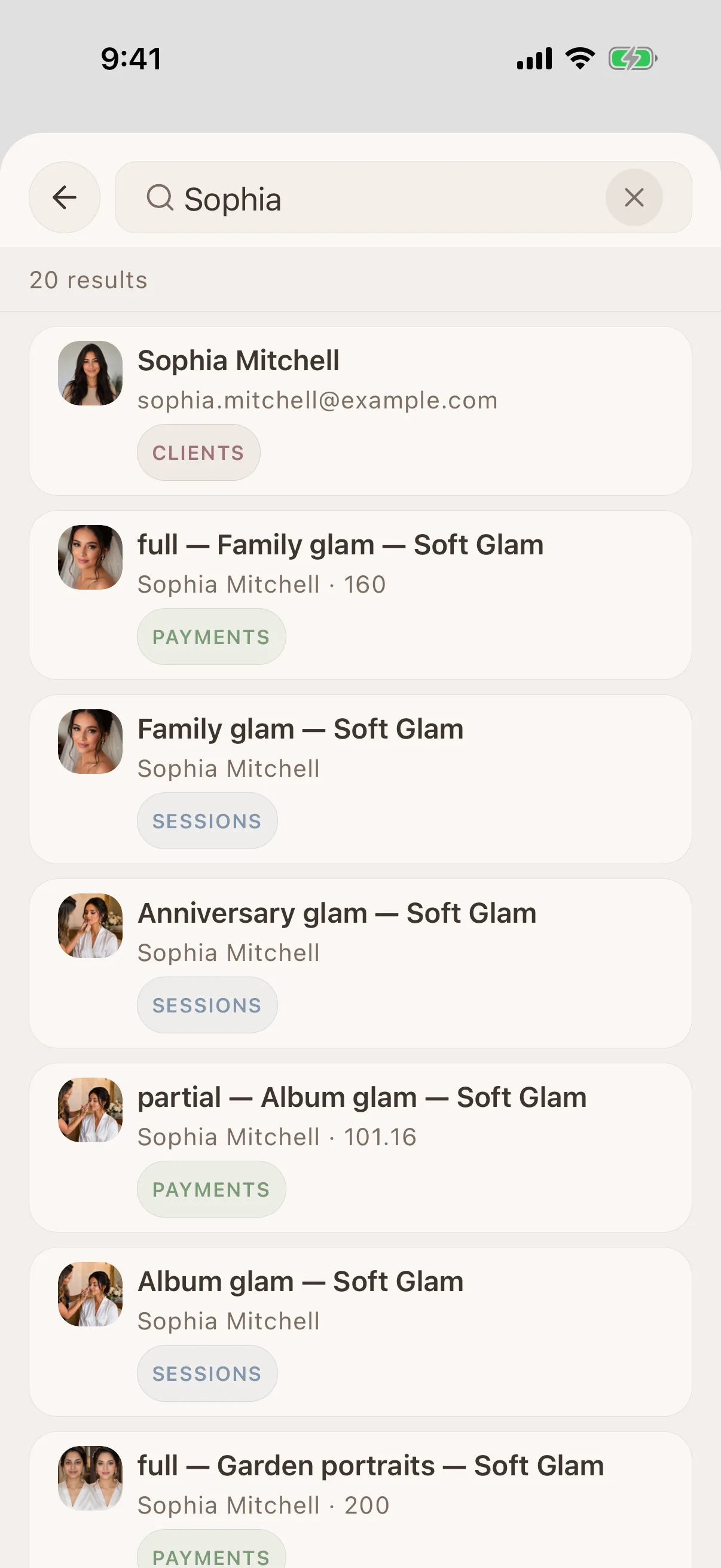 Client profile view