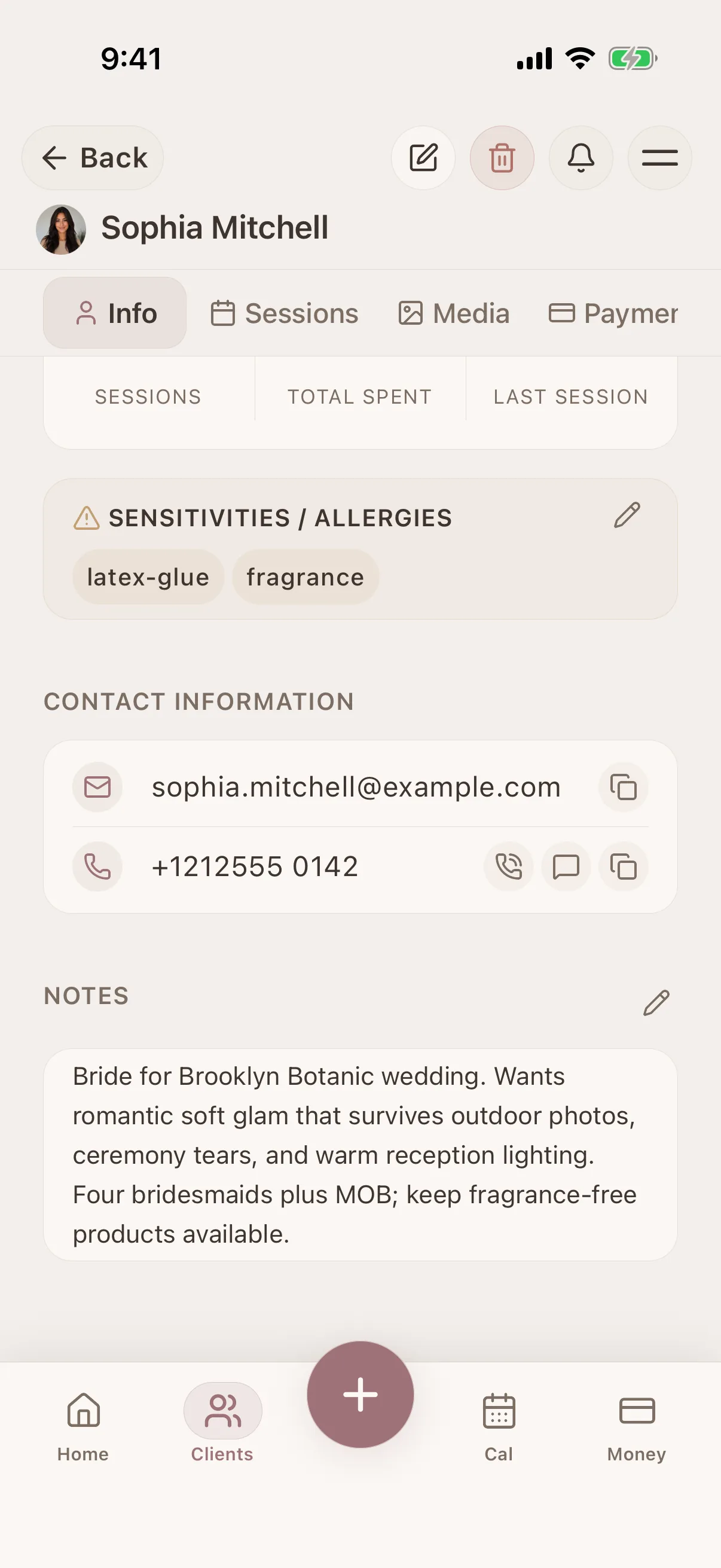 Client profile view