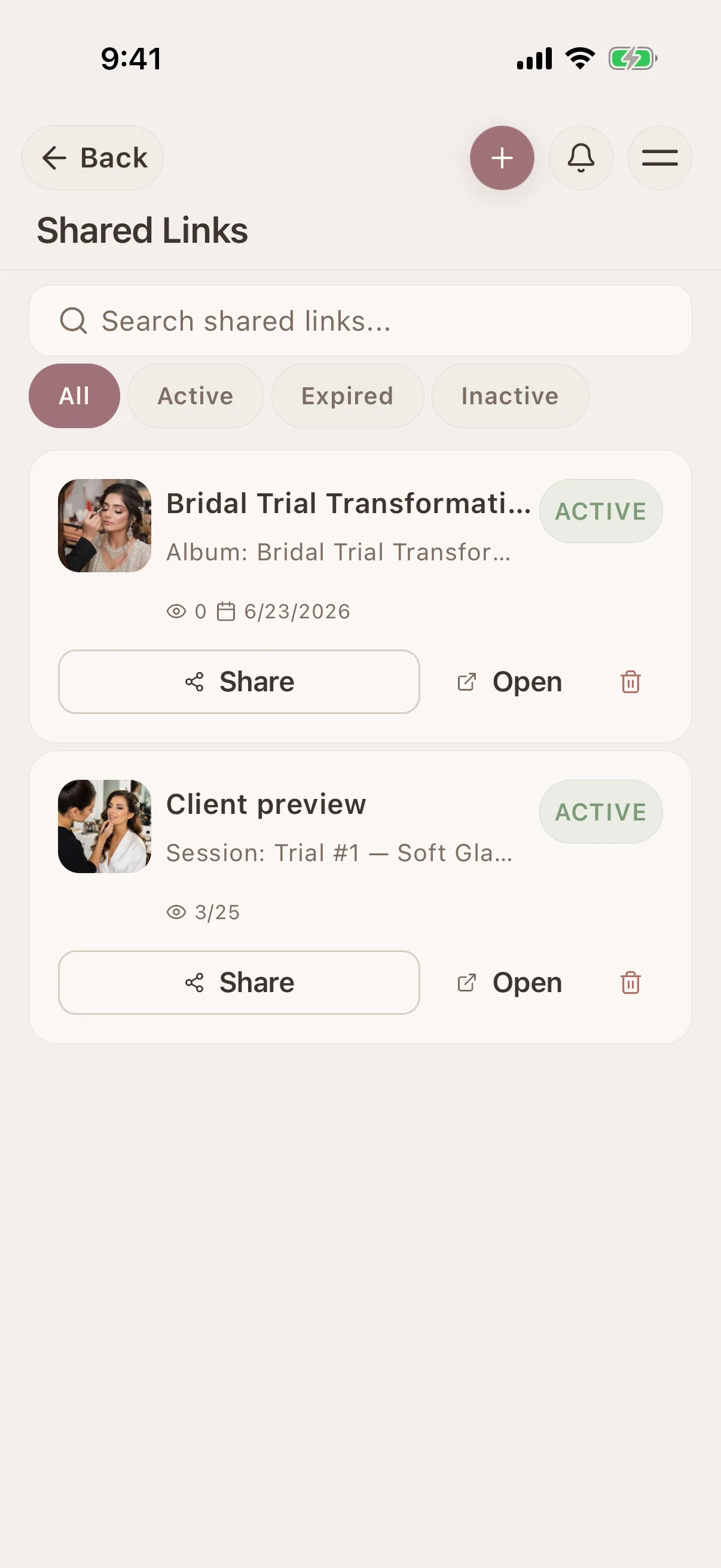 Bridal client management from trial to wedding day
