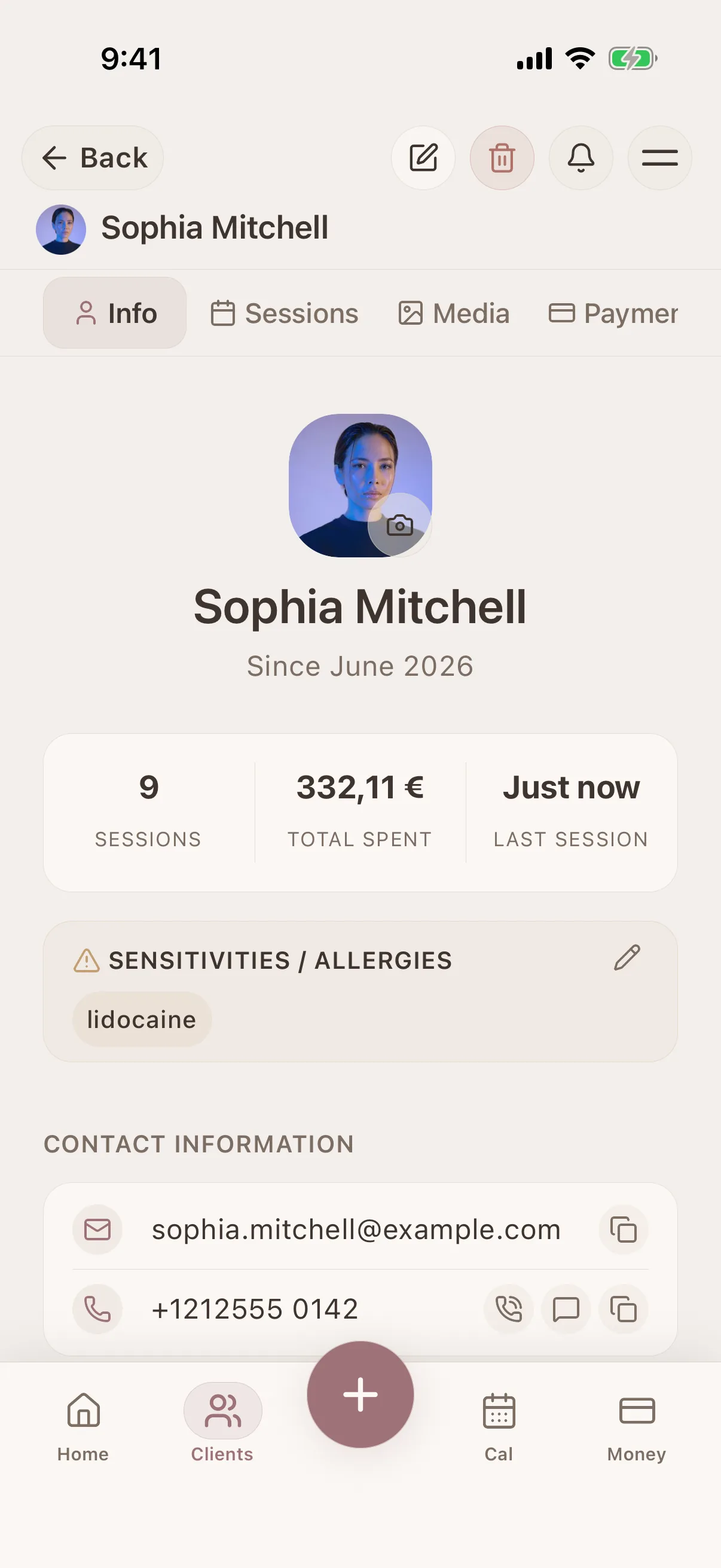 Brow Artists Glamorph client profile screen