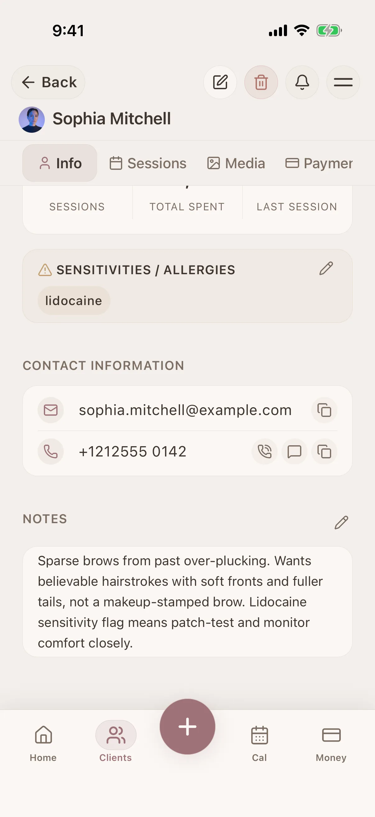 Client profile view
