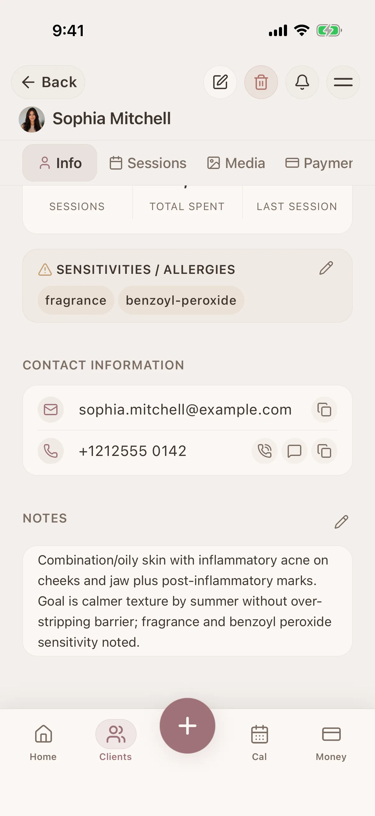 Client profile view