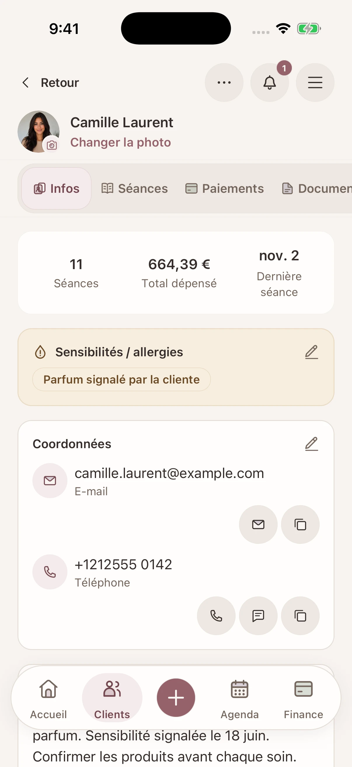 Esthéticiennes: Tableau de bord Glamorph affichant la gestion des clients