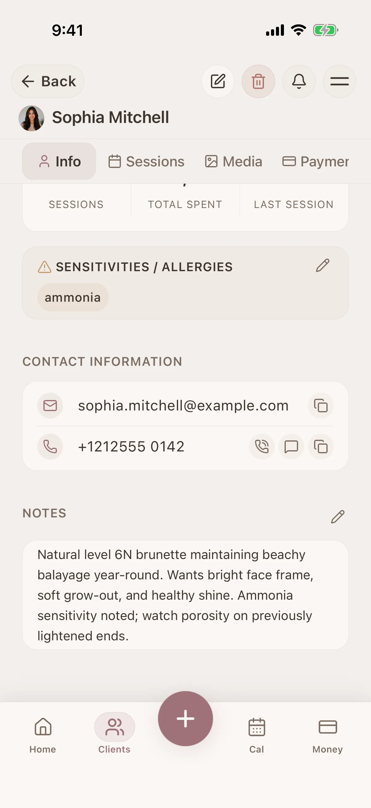 Client profile view