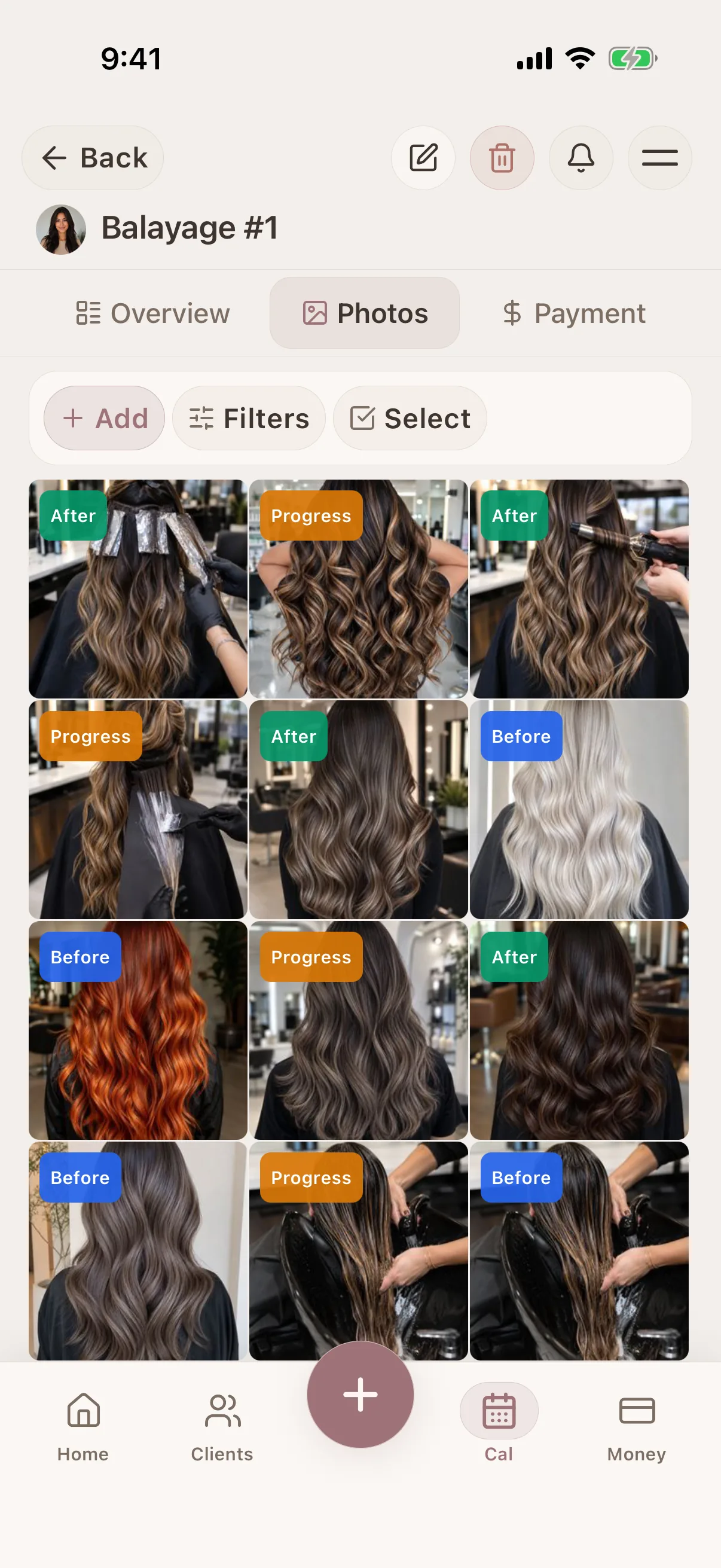 Hairstylists Glamorph photo and session history screen