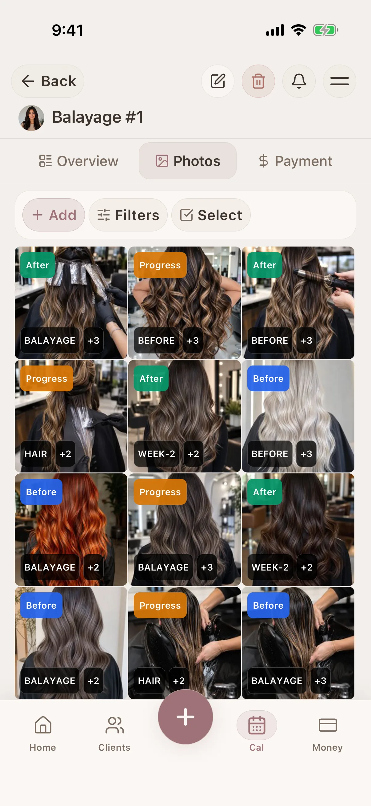 Before & after photos per session