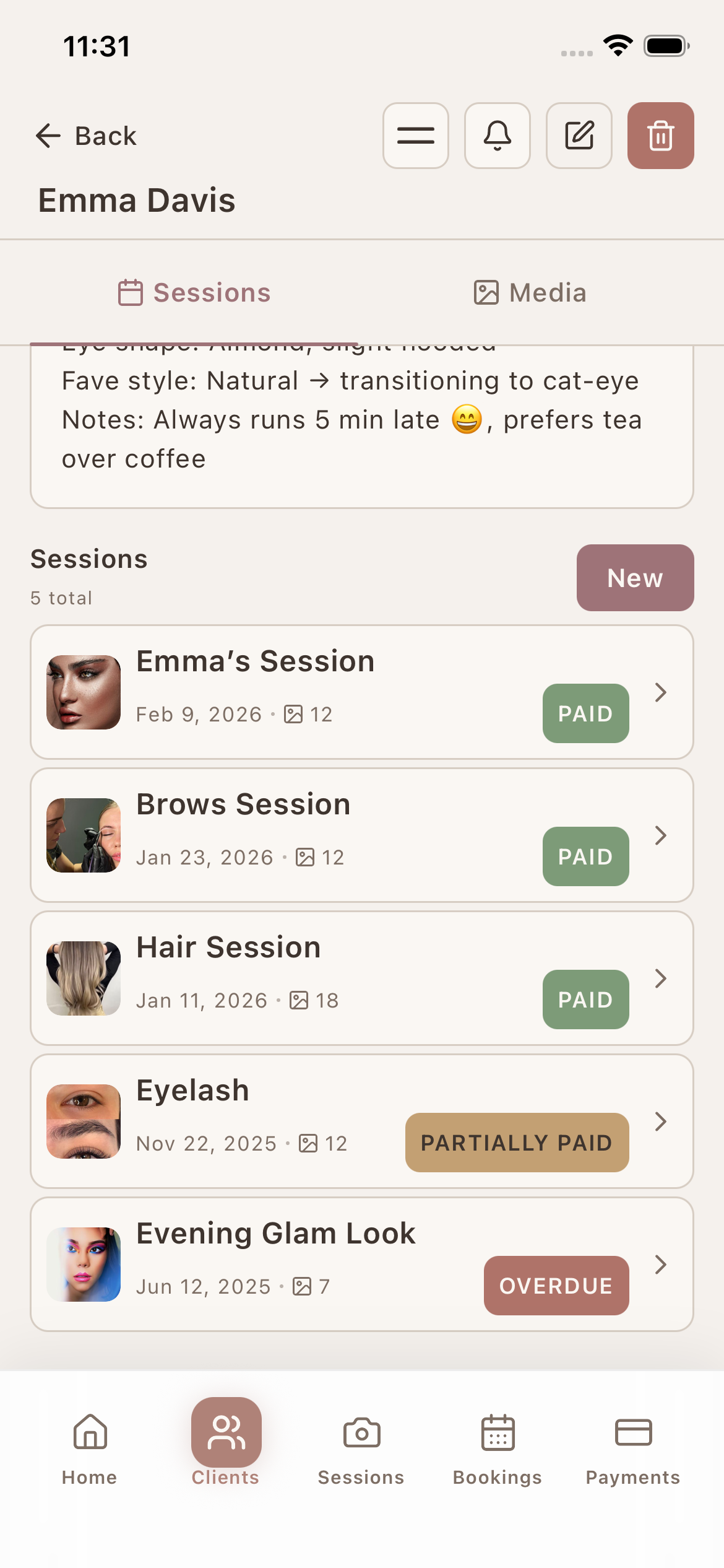 Complete session history