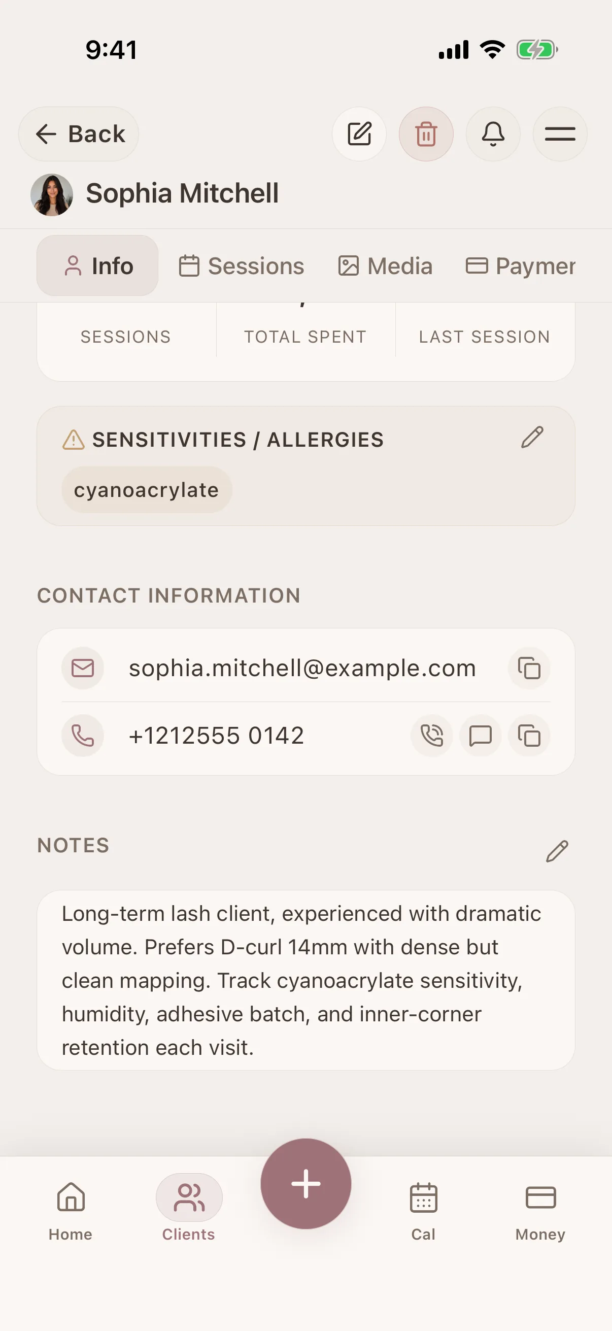 Client profile view