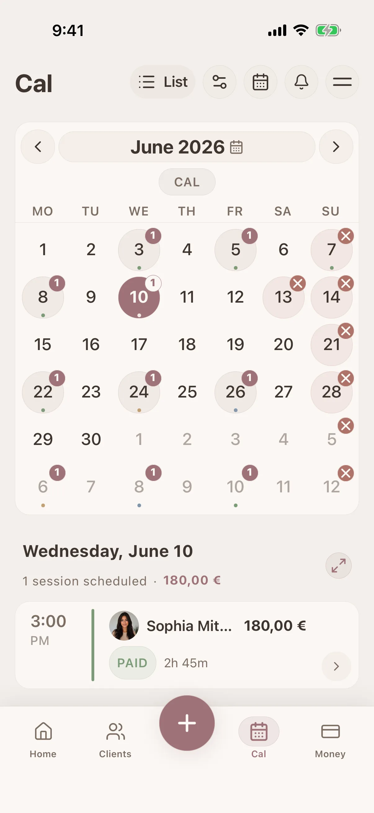 Lash Artists Glamorph calendar screen