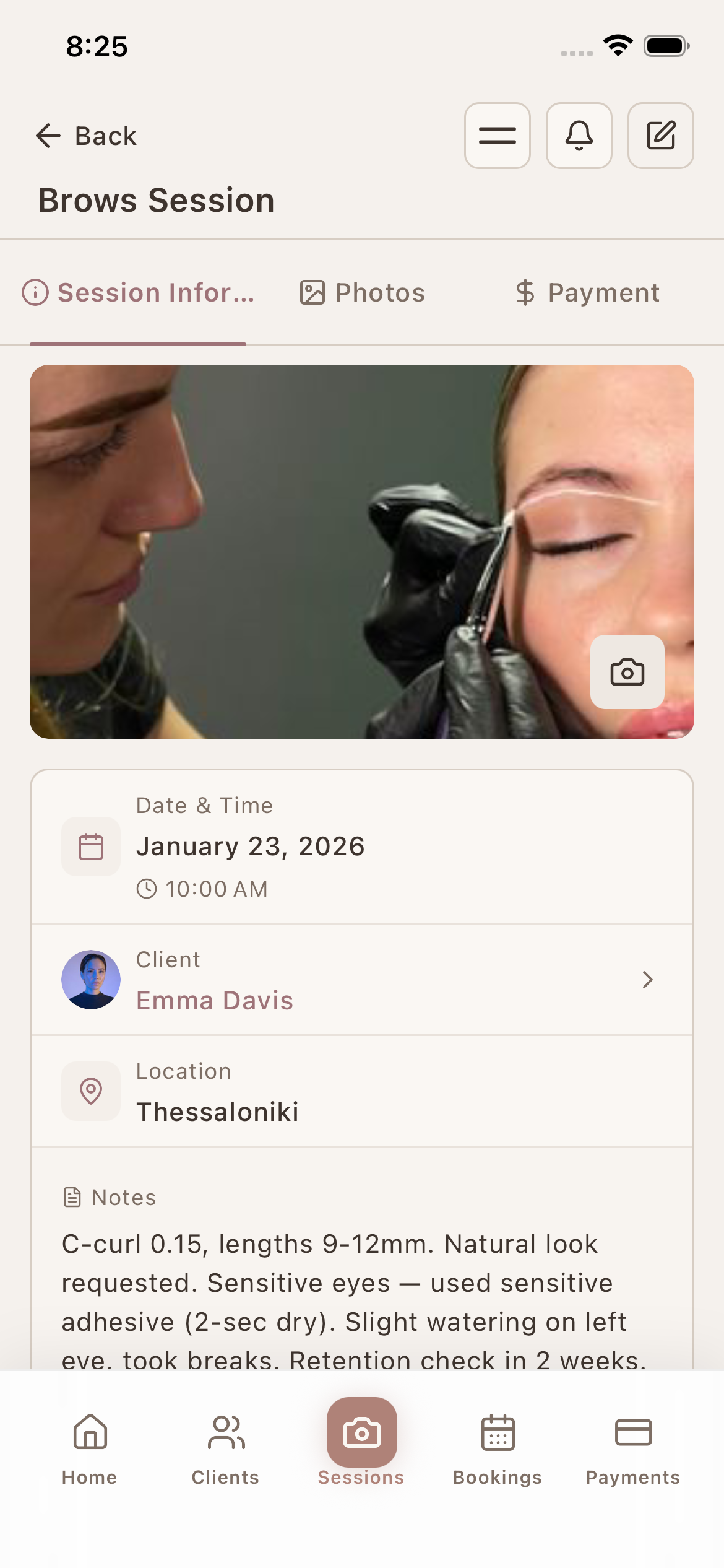 Lash profile per client — the things you actually need open mid-set