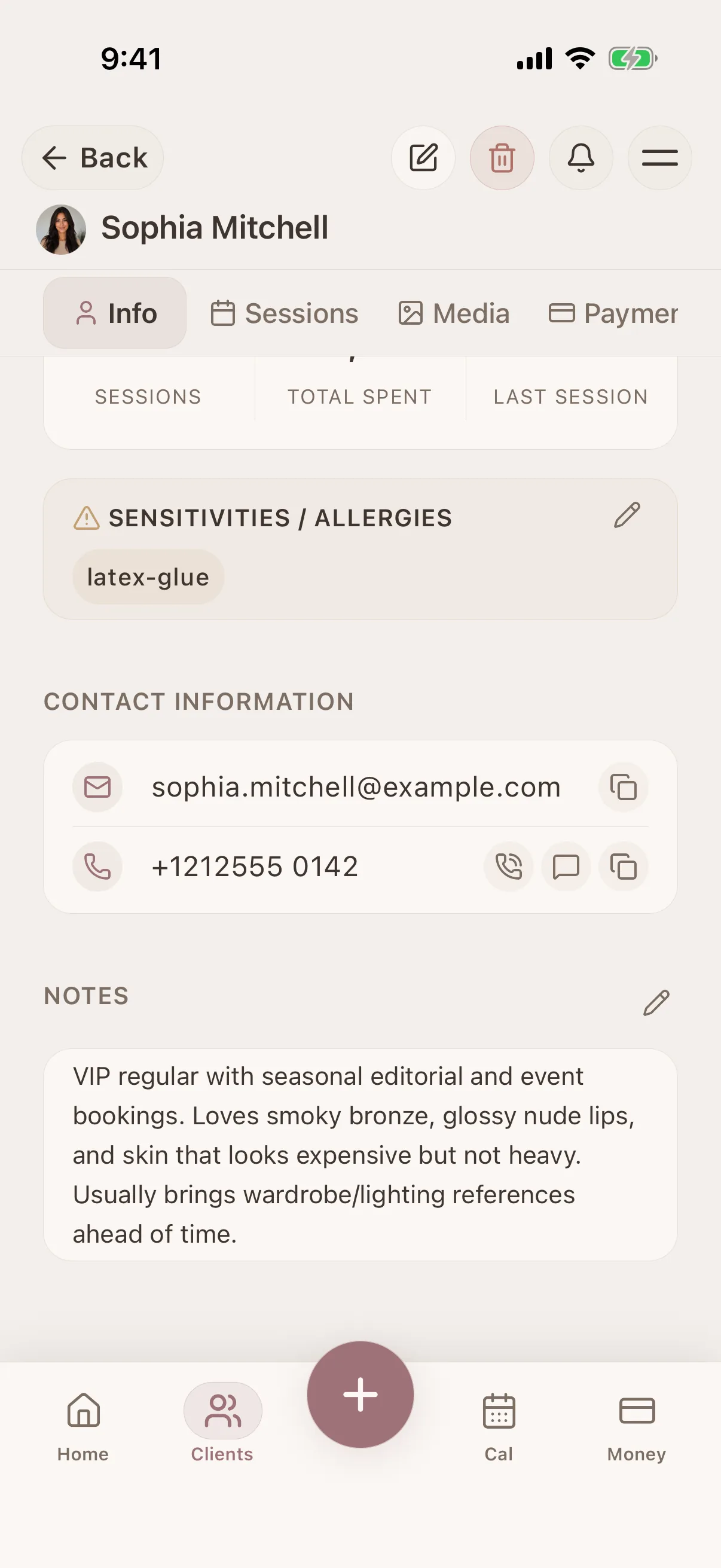 Client profile view