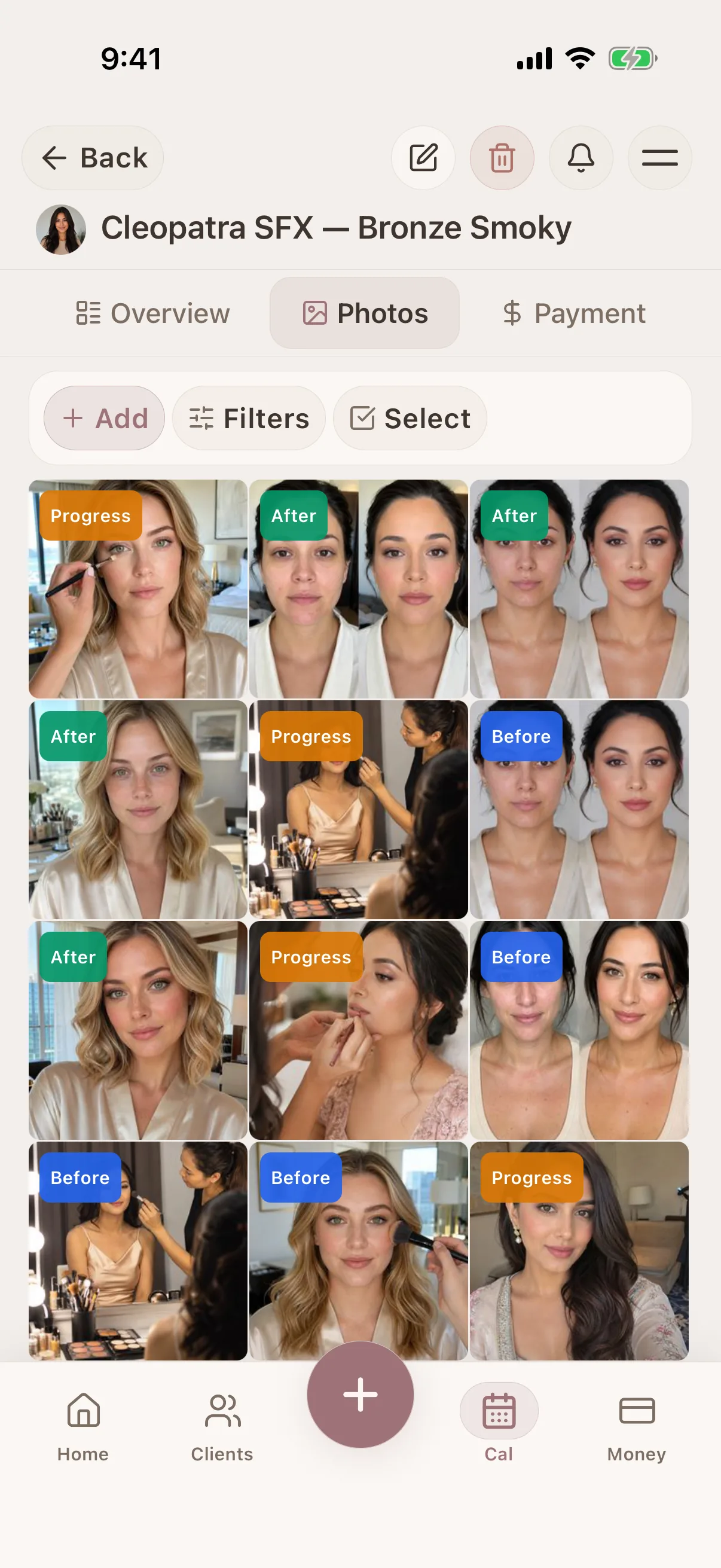 Makeup Artists Glamorph photo and session history screen
