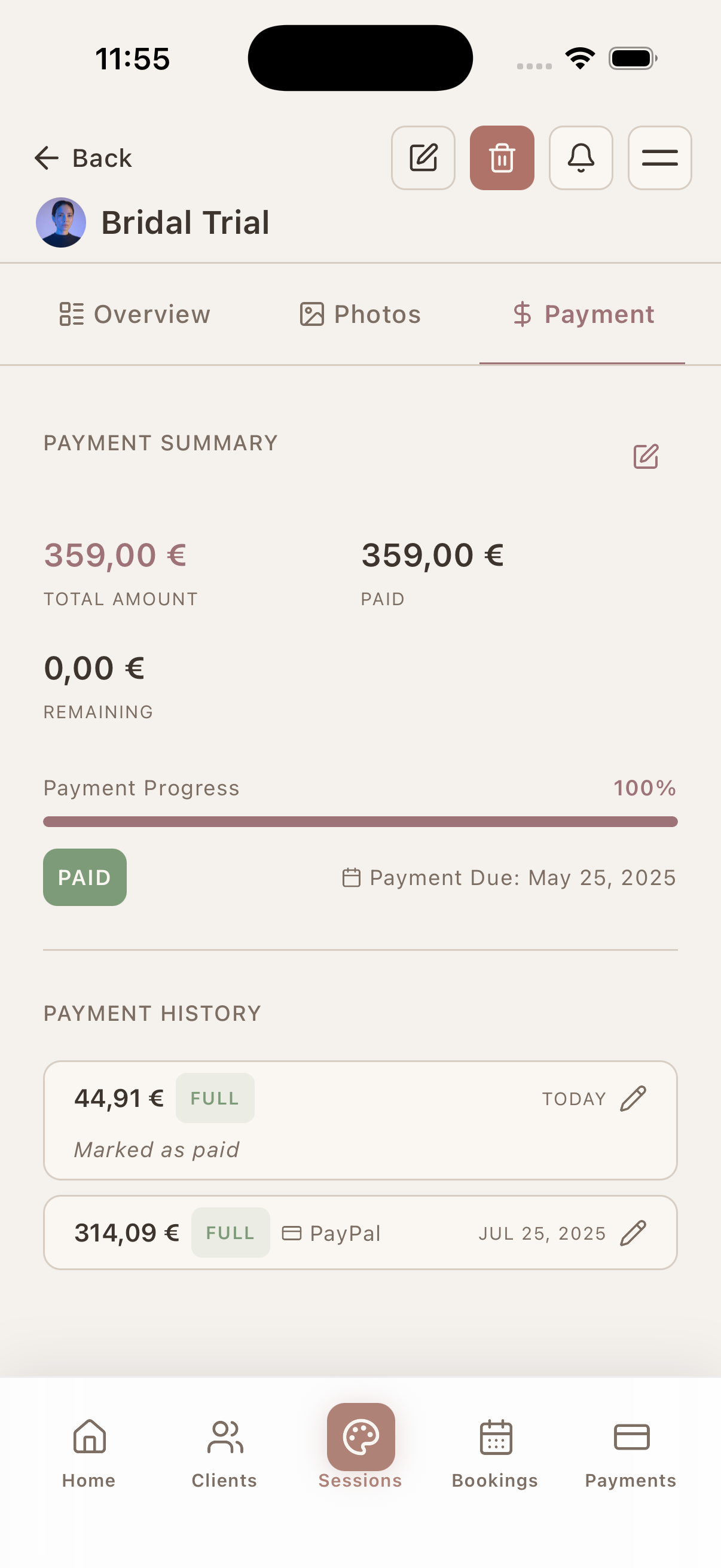 Deposits, balances, and add-ons per client