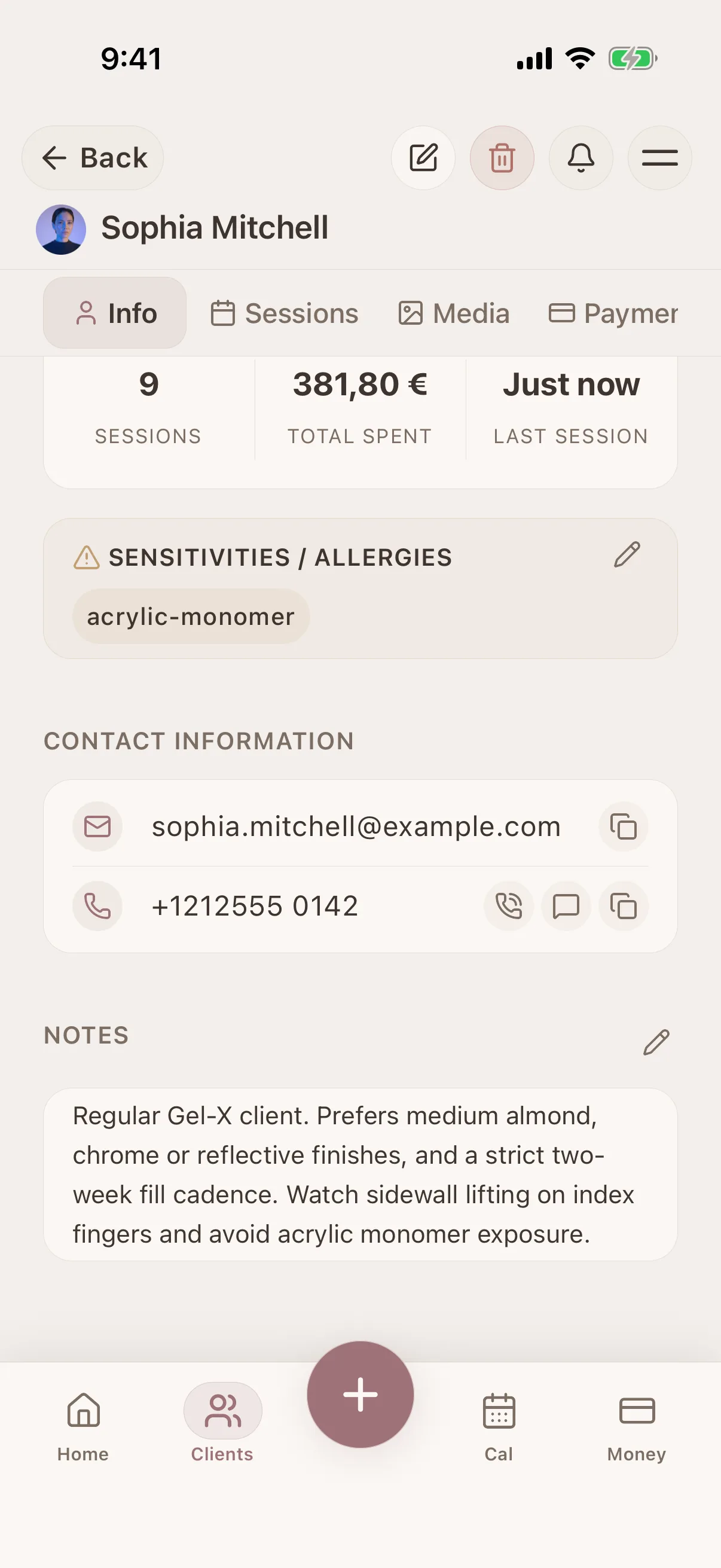 Client profile view