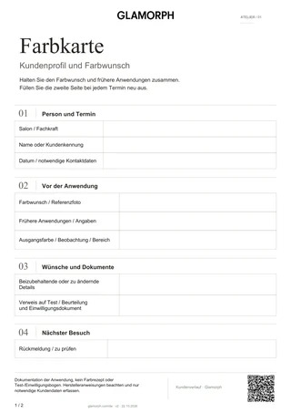 Vorlagenvorschau: Friseur-Farbkarte und Rezepturprotokoll — Vorlage · 2 S.