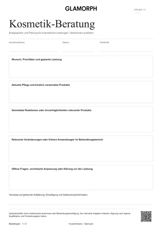 Vorlagenvorschau: Kosmetik-Beratungsbogen und Folgetermin — Salbeigrün · 2 Seiten