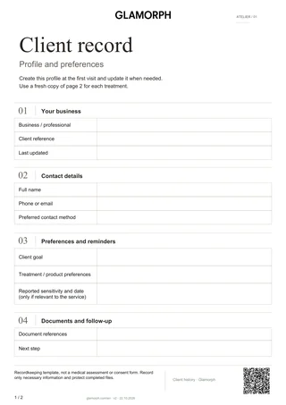 Template preview: Client profile and treatment record — Sheet · 2 p.
