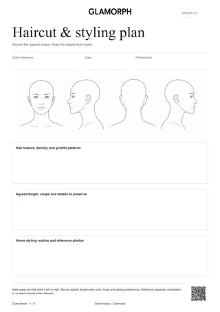 Template preview: Haircut consultation and styling record — Beige · 3 pages
