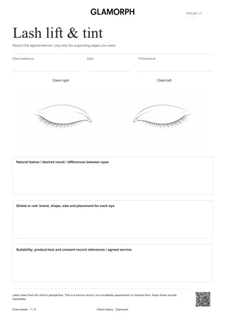 Template preview: Lash lift and tint record — Beige · 3 pages