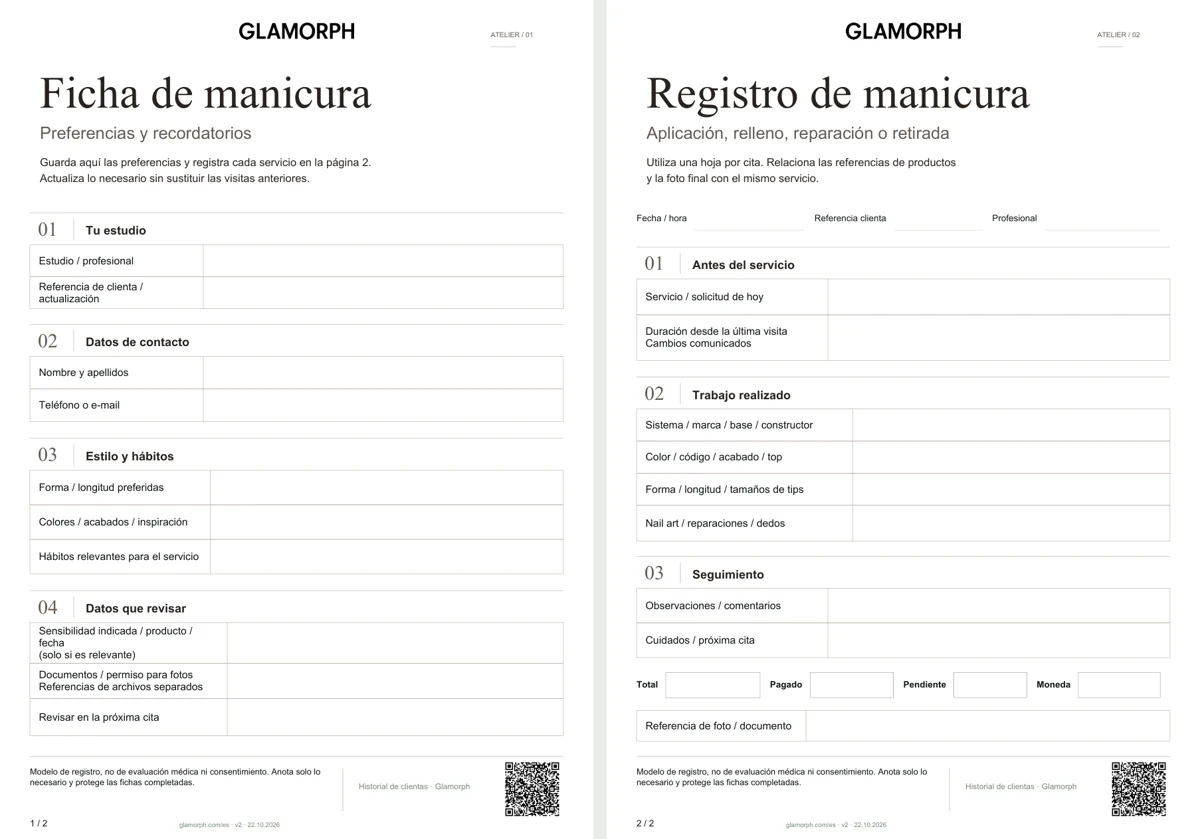 Ficha de clienta de manicura y registro de servicios
