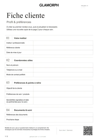 Aperçu du modèle: Fiche cliente et fiche de soin — Fiche · 2 p.