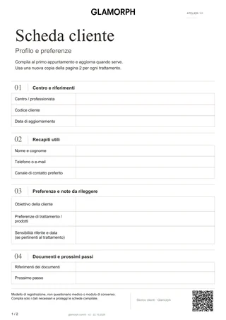 Anteprima del modello: Scheda cliente e scheda trattamento — Scheda · 2 pag.