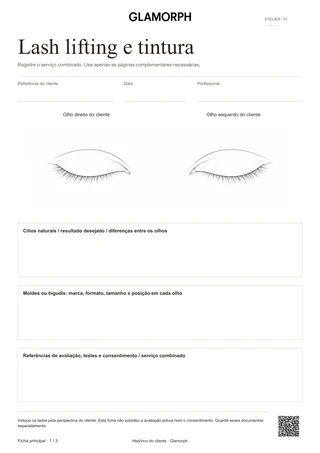 Prévia do modelo: Ficha de lash lifting e tintura de cílios — Bege · 3 páginas