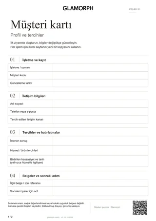 Form önizlemesi: Müşteri kartı ve işlem formu — Form · 2 sayfa